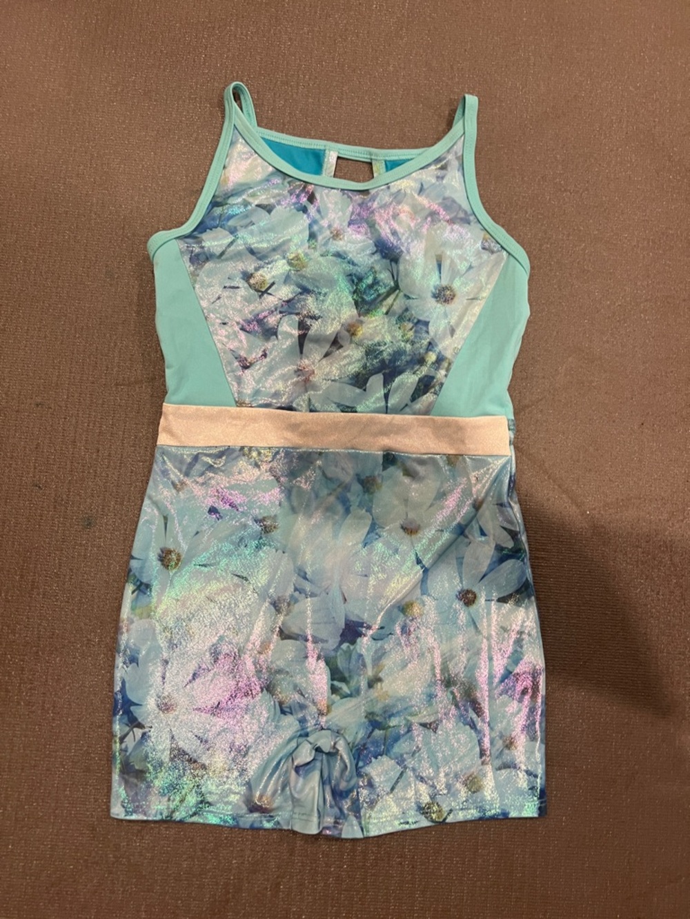 Cat & Jack Aqua Floral Iridescent sleeveless one piece unitard